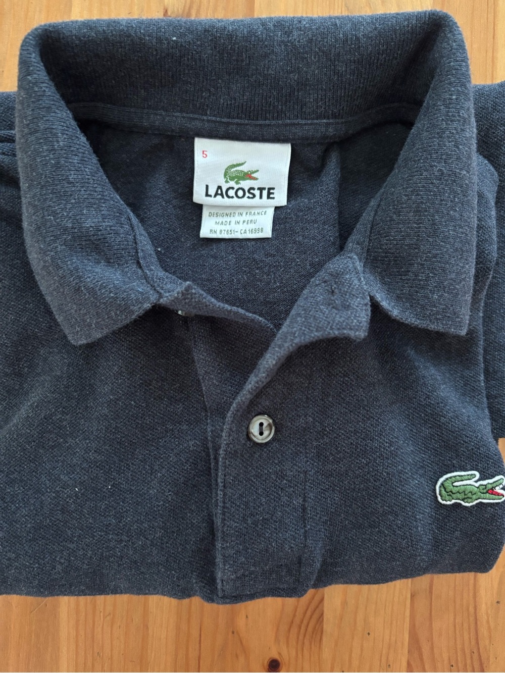 Lacoste Dark Blue / Gray Men's Polo with Embroidered Crocodile Size FR 5 / US L